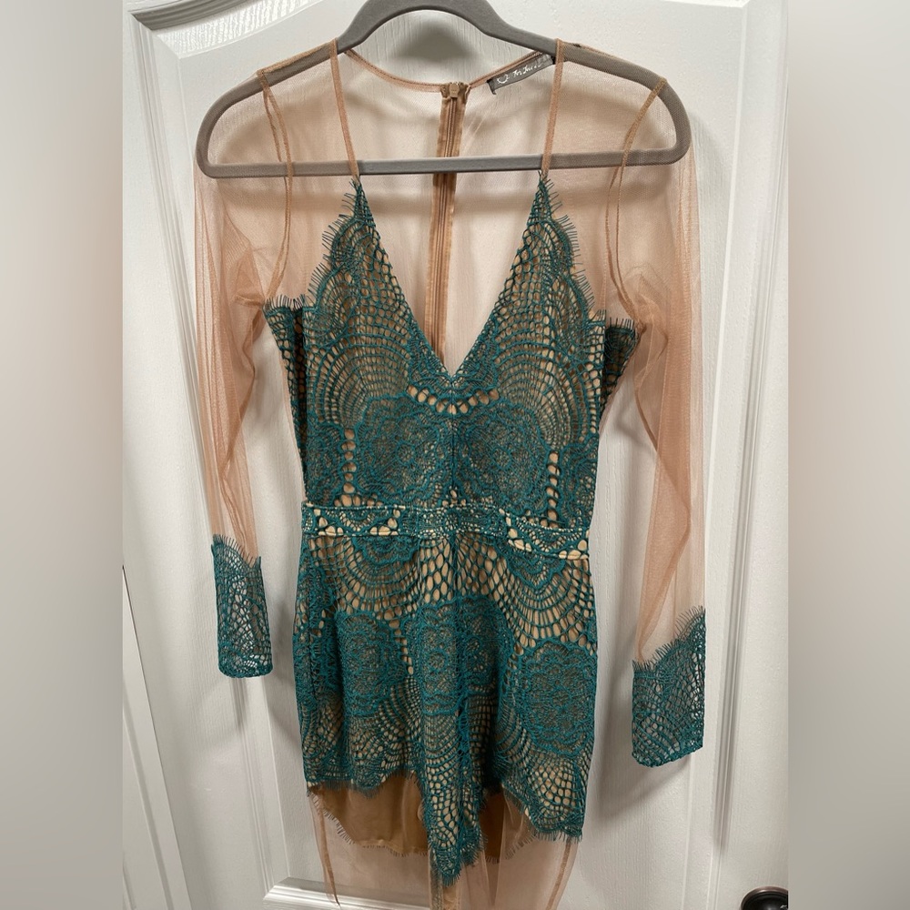 For Love and Lemons Antigua Dress - Teal Lace and Cream Lace